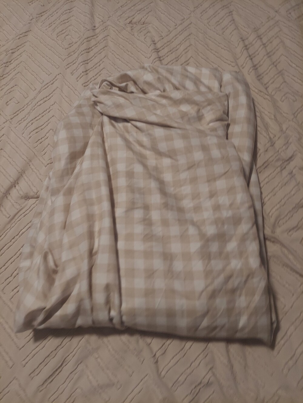 Beige Gingham Twin Fitted Sheet | Tan Checkered Plaid Neutral Bedding